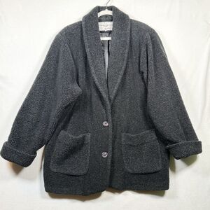 Kristen Blake Teddy Bear Jacket Womens L Black Plush Sherpa Coat Cozy Button